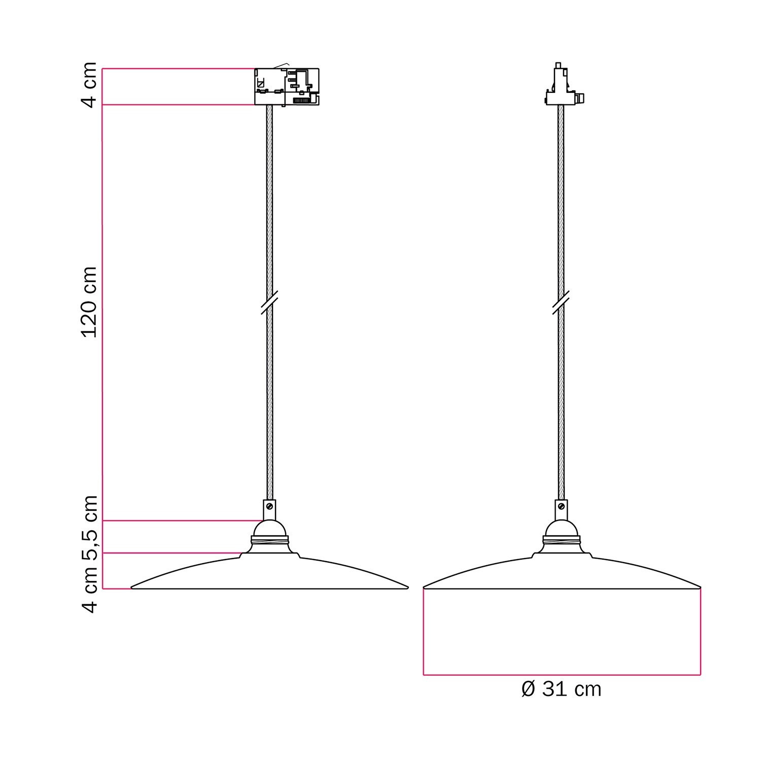 Lampada a sospensione con paralume in ceramica Piatto per binari