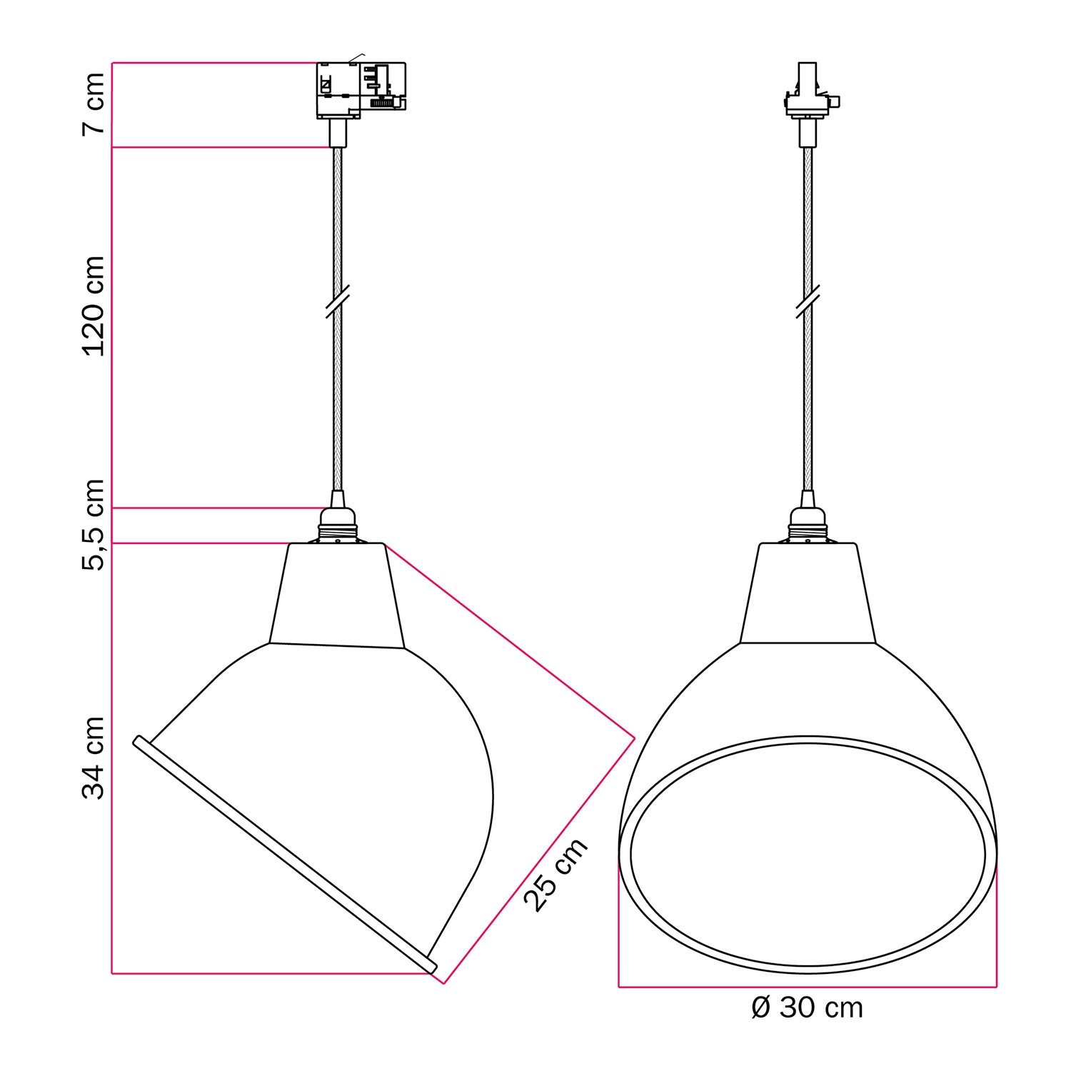 Suspension pour rail avec abat-jour Broadway