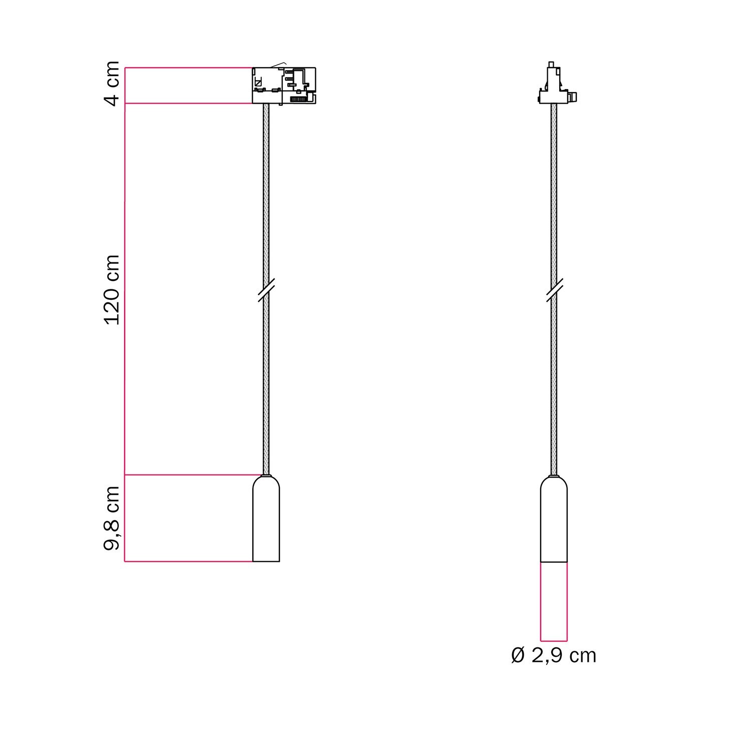 P-Light Pendelleuchte mit E14 Lampenfassung für Schienen