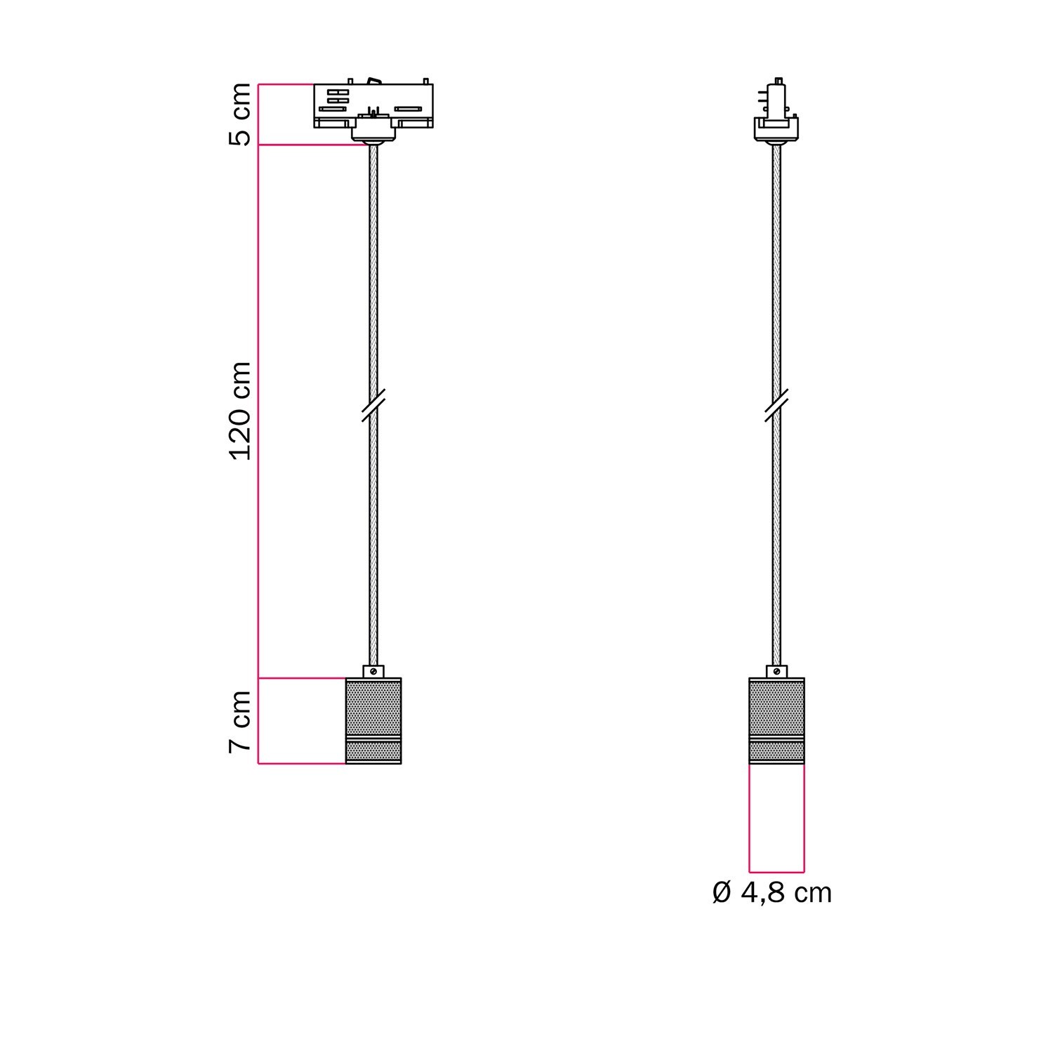 Lampada a sospensione con portalampada in alluminio zigrinato per binari