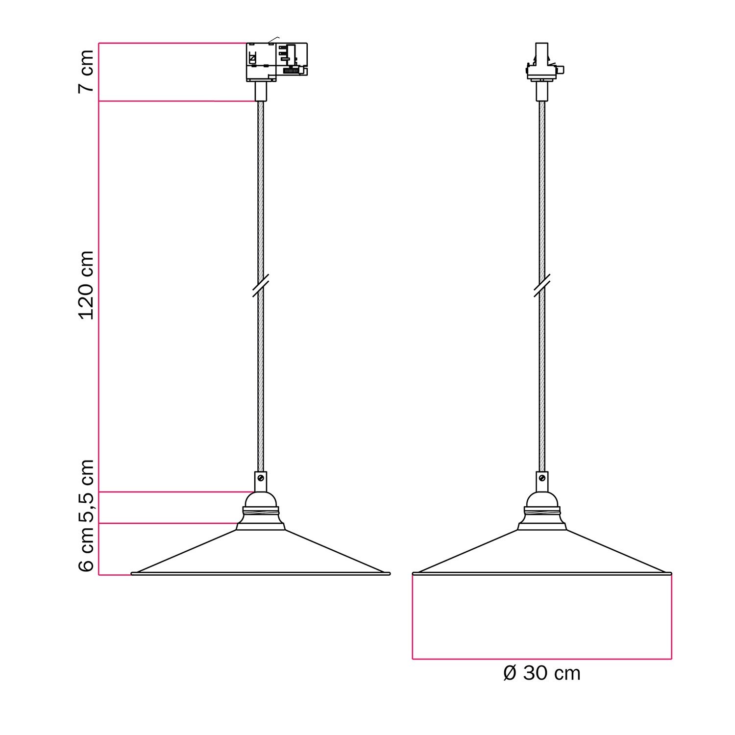 Suspension avec abat-jour Swing pour rails