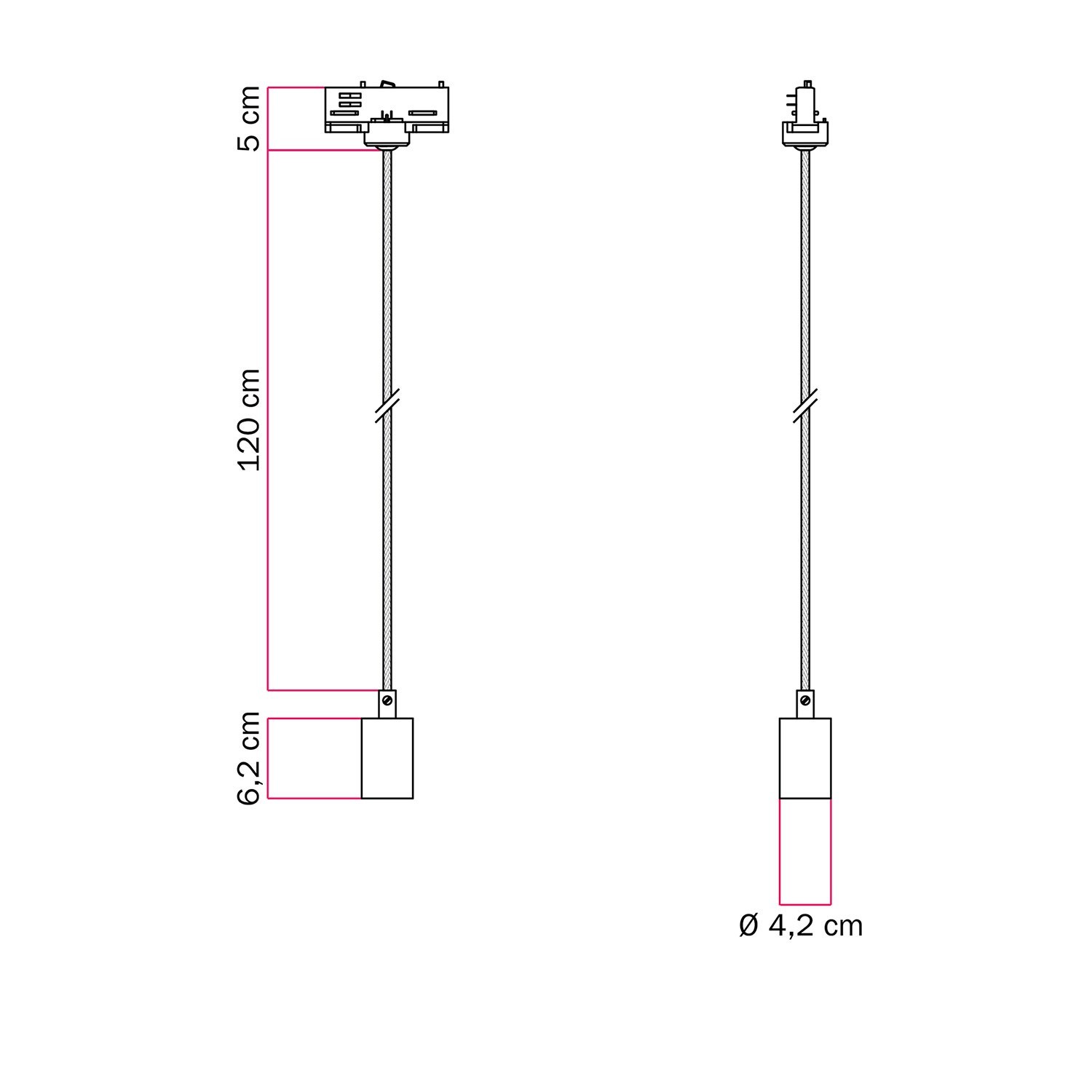 Hängelampe mit satinierter Metallschienenverkleidung