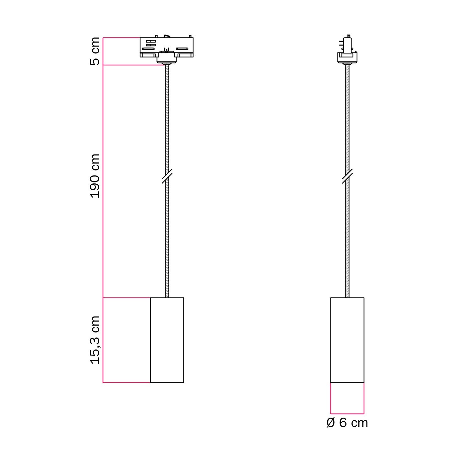 Lampada a sospensione con paralume Tub-E14 per binari