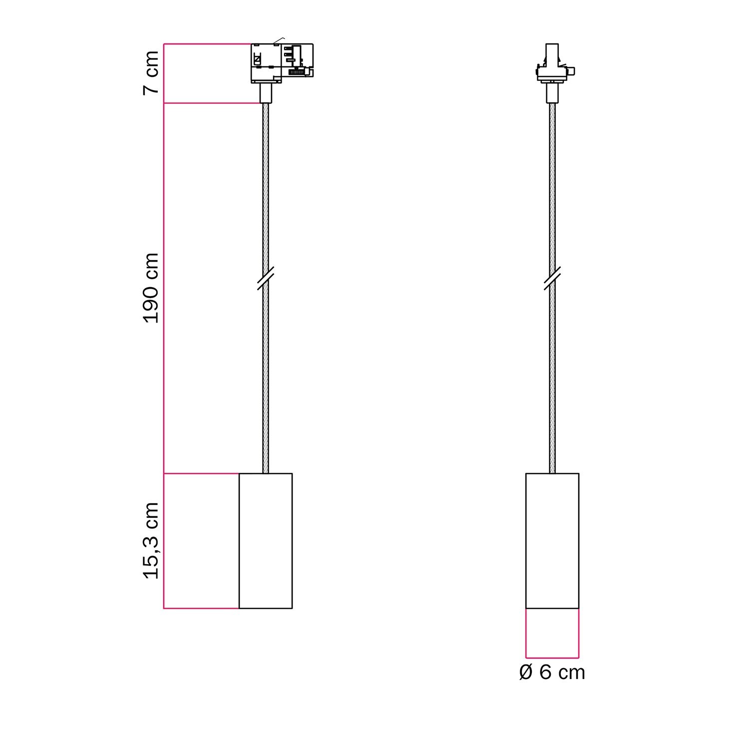 Hängelampe mit Tub-E14-Schirm für Schienen