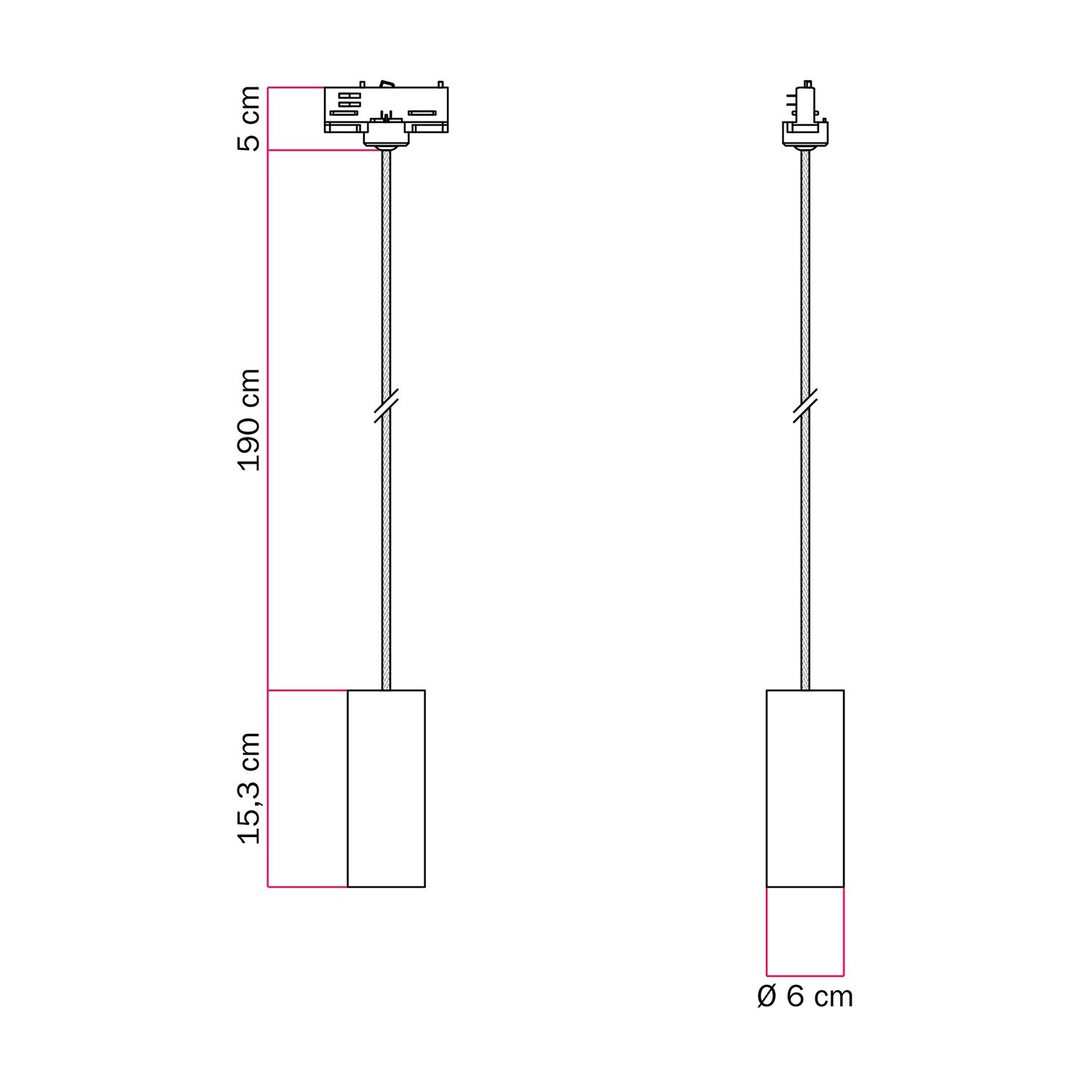 Lampada a sospensione con paralume Tub-E14 per binari