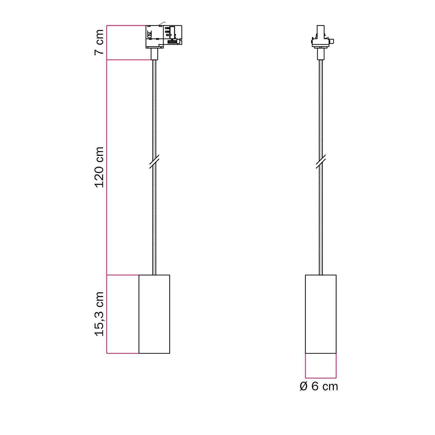 Hängelampe mit Tub-E14-Schirm für Schienen