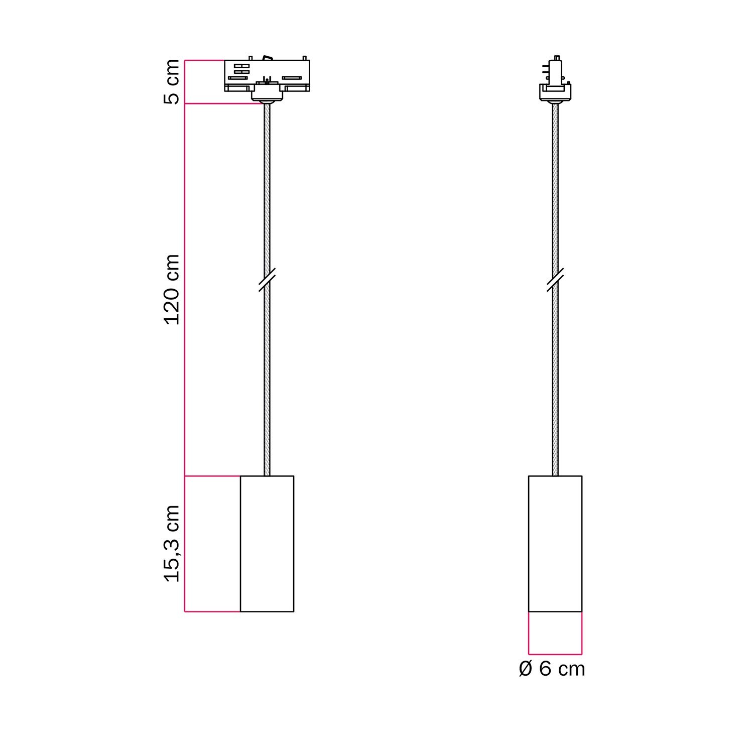 Lampada a sospensione con paralume Tub-E14 per binari