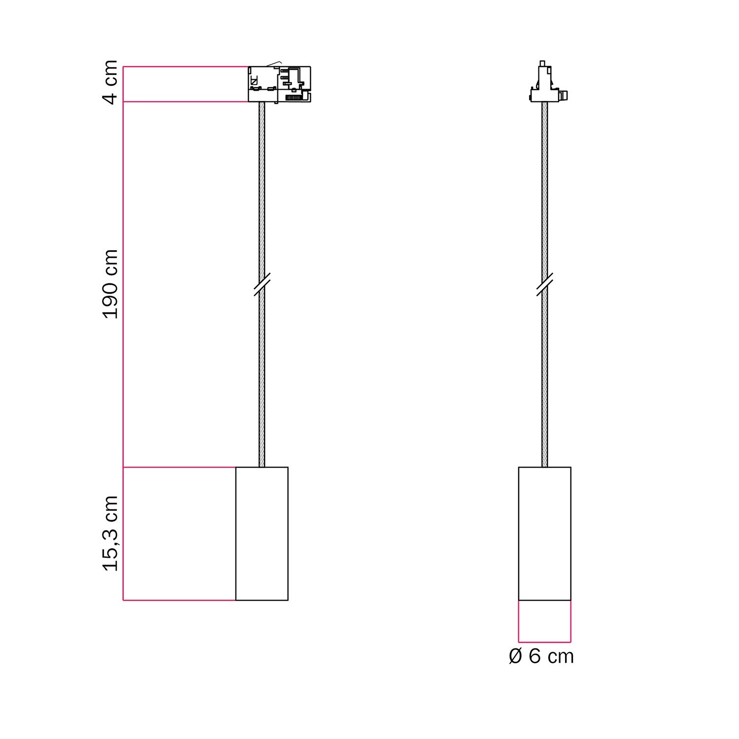 Lampada a sospensione con paralume Tub-E14 per binari