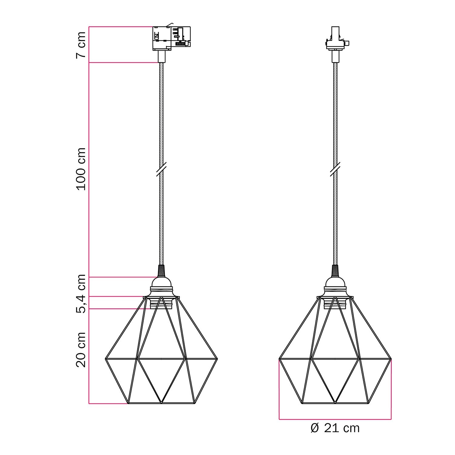 Suspension pour rails avec abat-jour Diamond