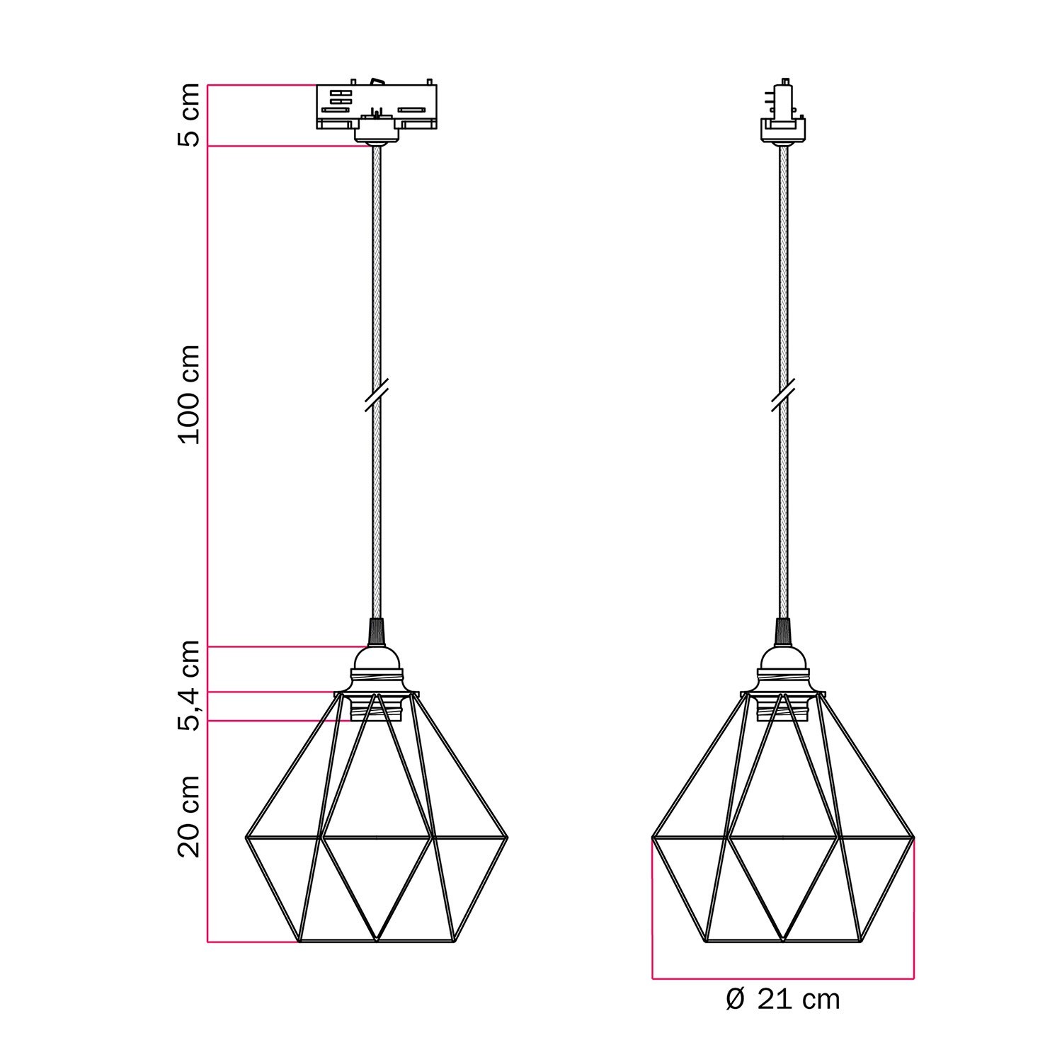 Diamond-Käfig-Pendelleuchte für Schienen