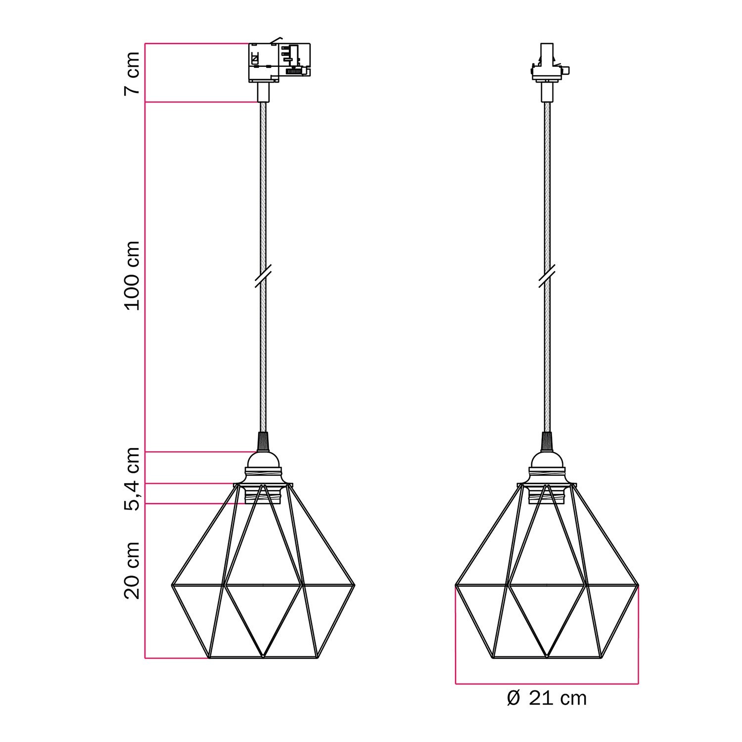 Suspension pour rails avec abat-jour Diamond