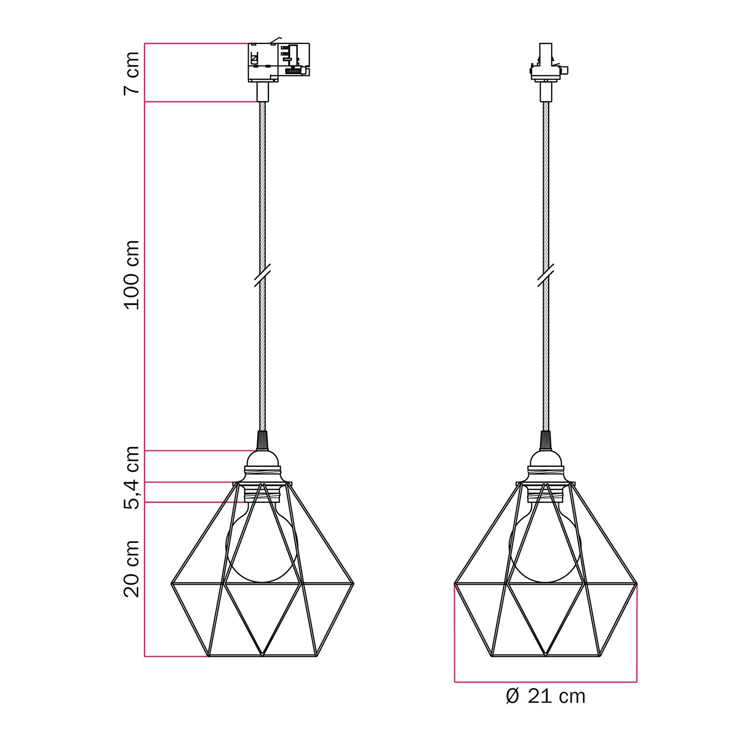 Diamond-Käfig-Pendelleuchte für Schienen