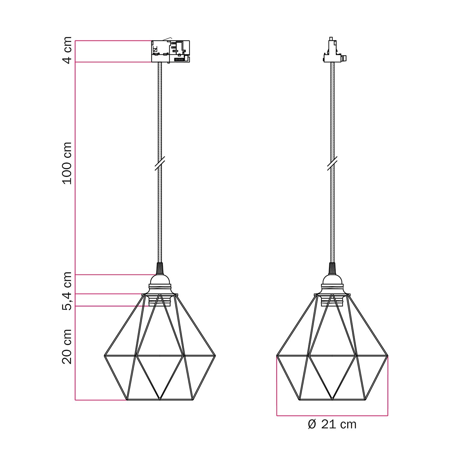 Diamond-Käfig-Pendelleuchte für Schienen