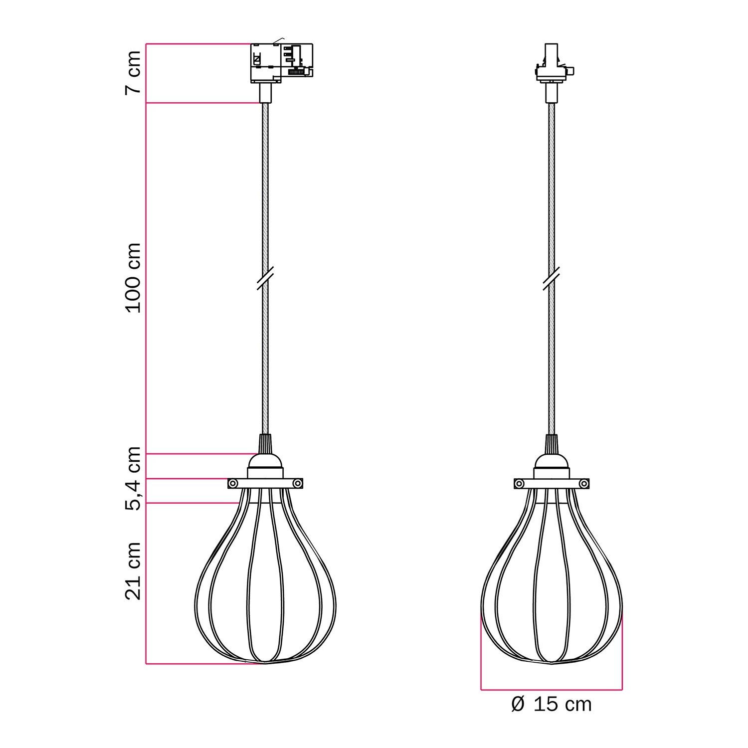 Suspension pour rails avec abat-jour Drop