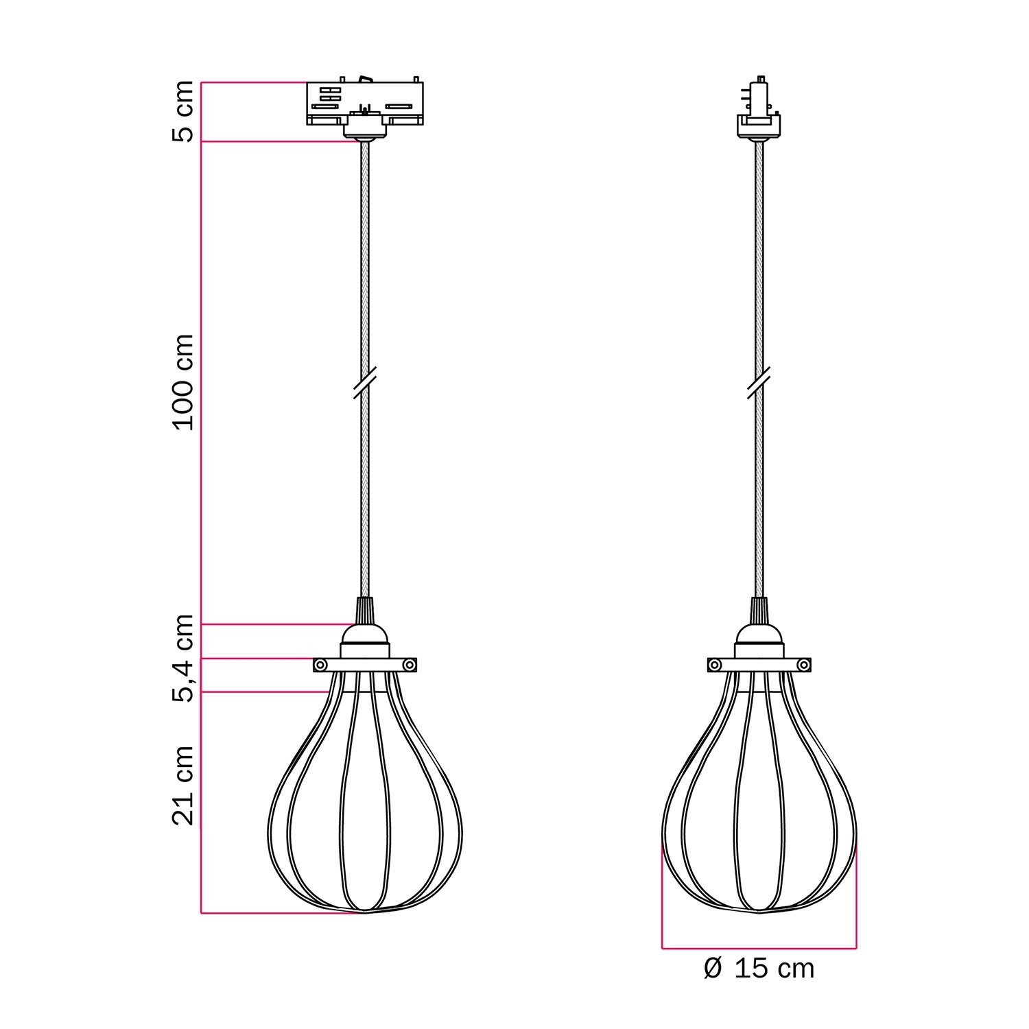 Suspension pour rails avec abat-jour Drop