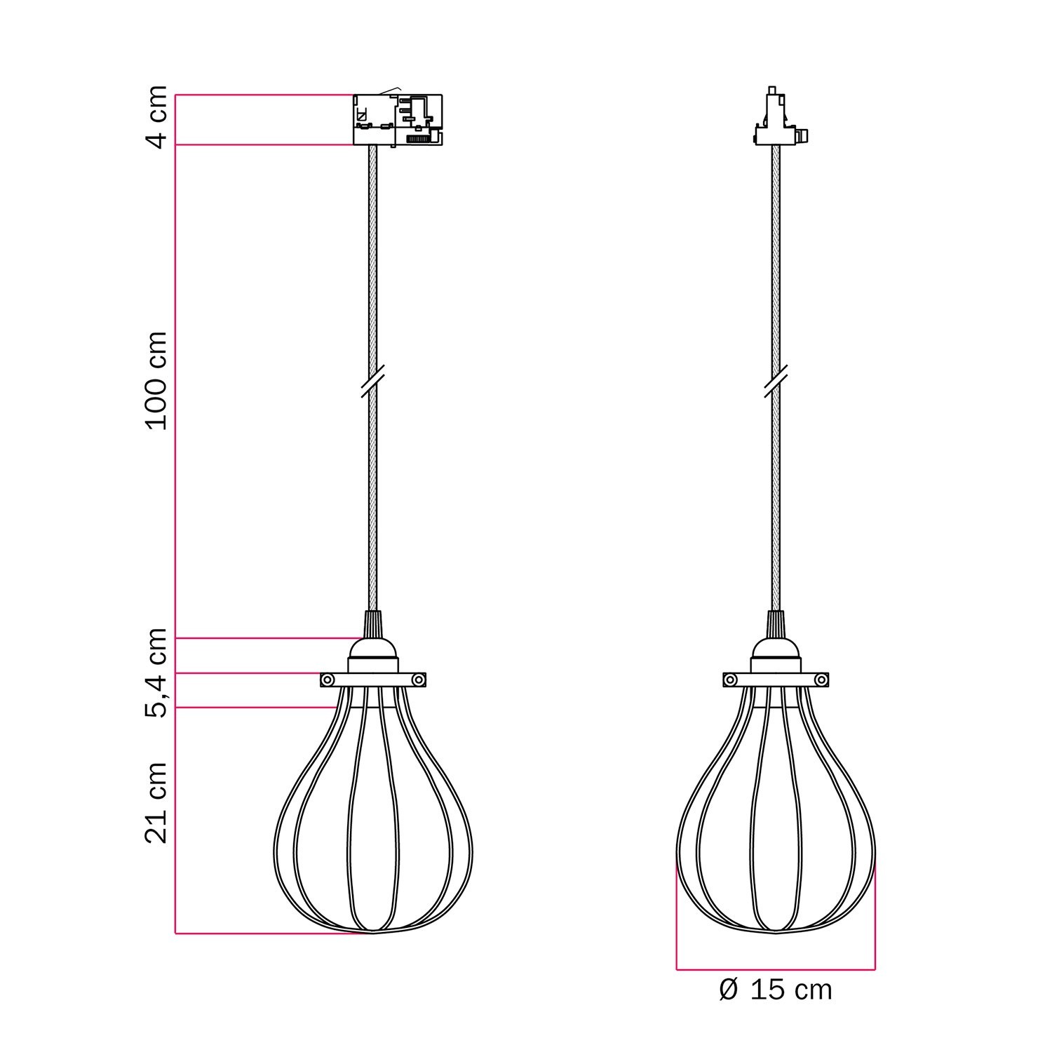 Suspension pour rails avec abat-jour Drop