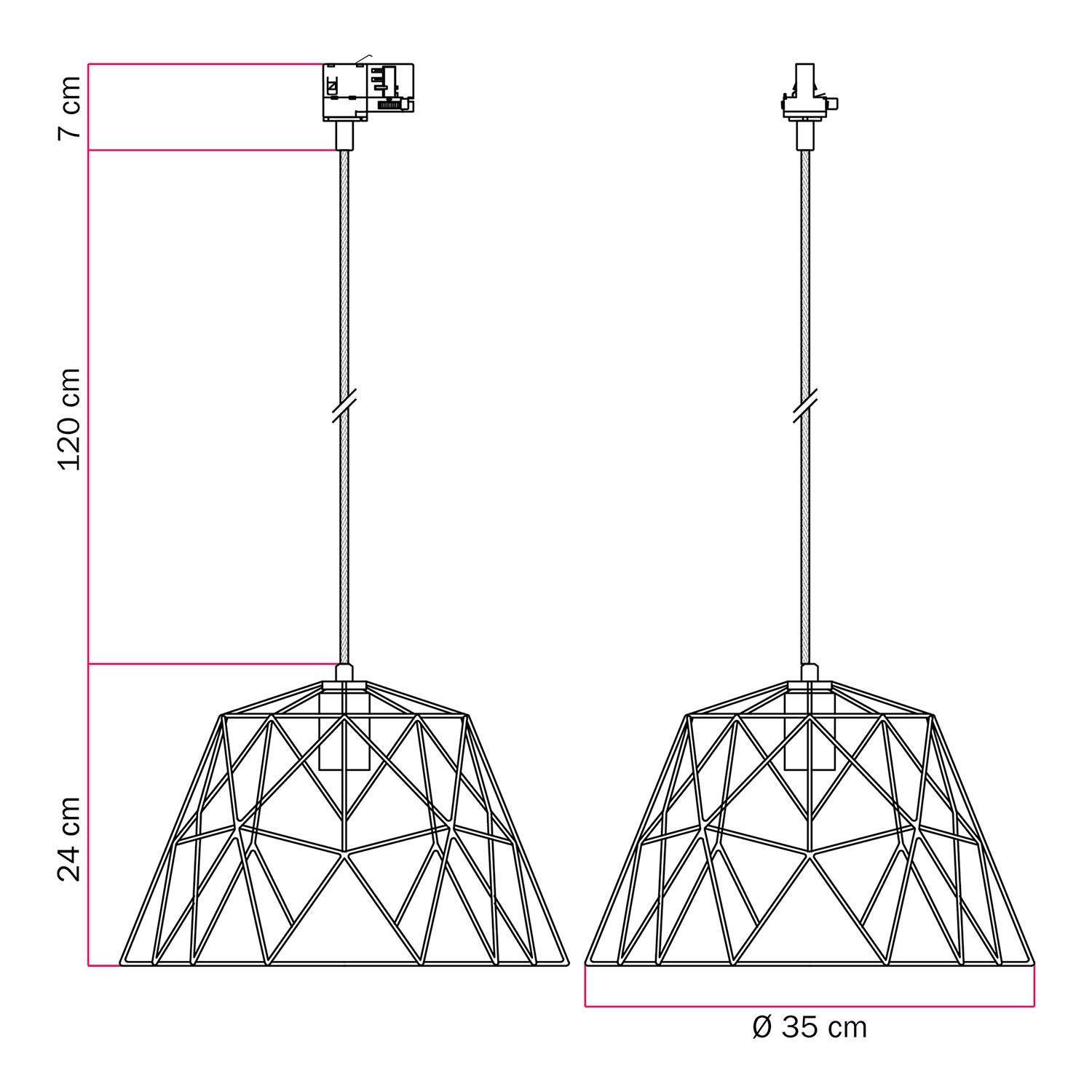 Lampada a sospensione con paralume Dome per binari