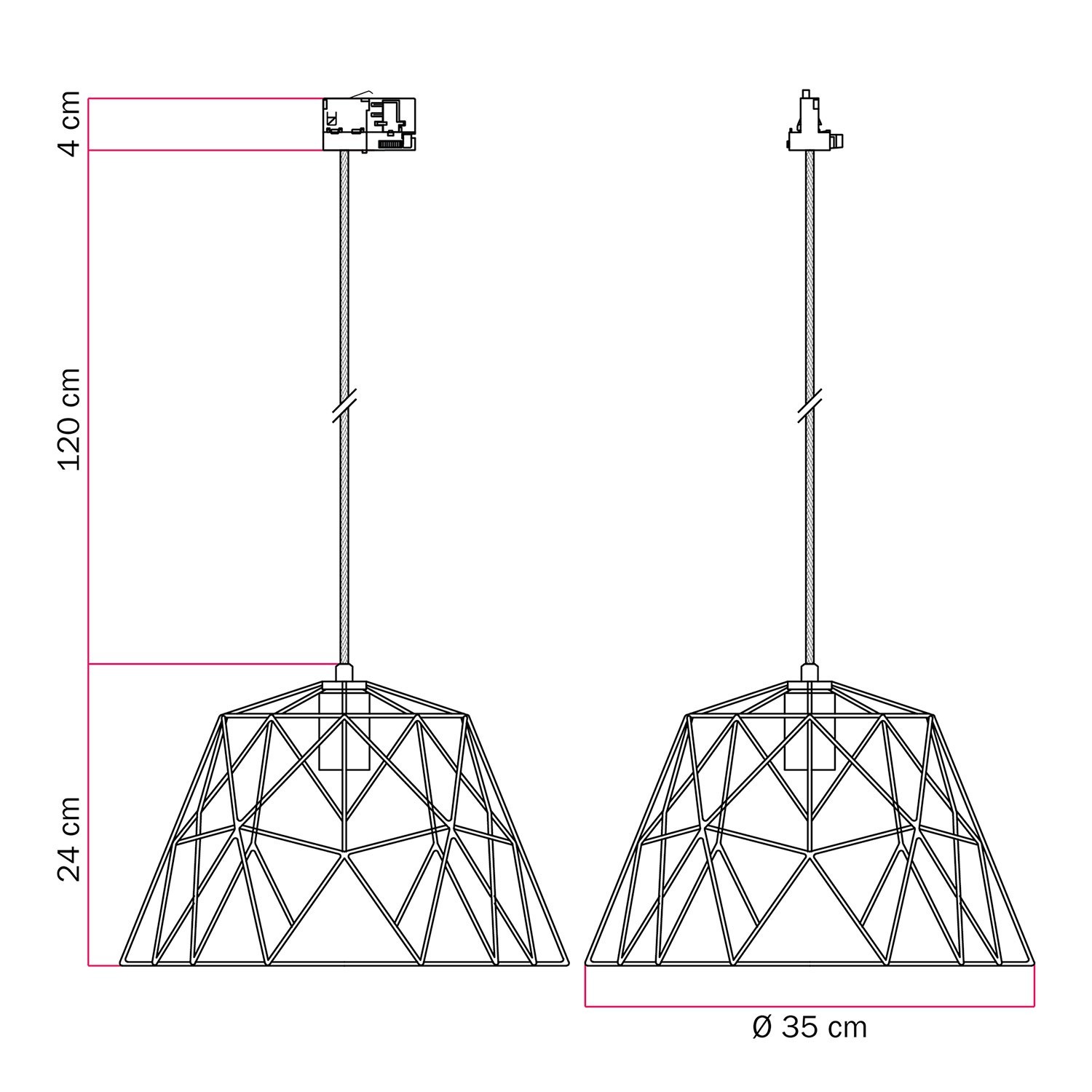 Lampada a sospensione con paralume Dome per binari