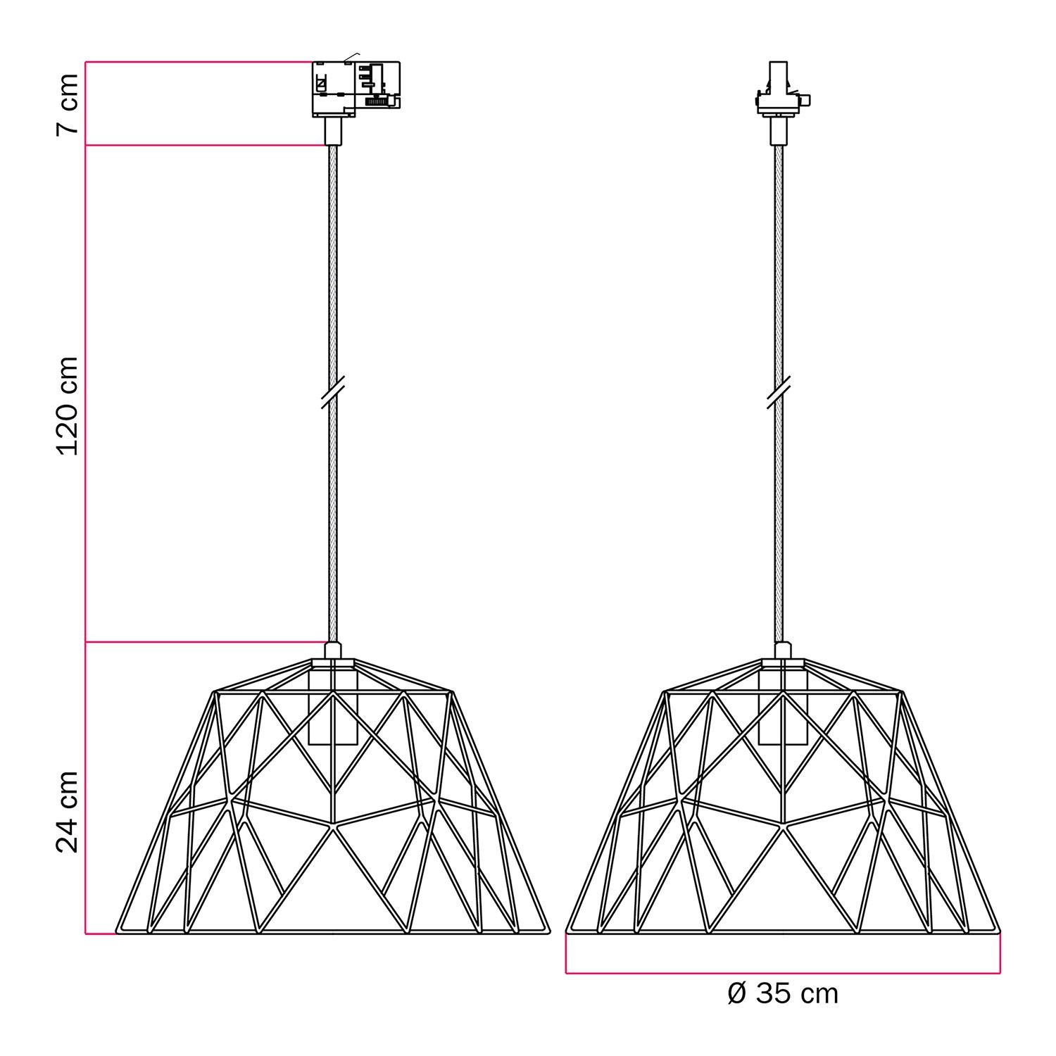 Lampada a sospensione con paralume Dome per binari