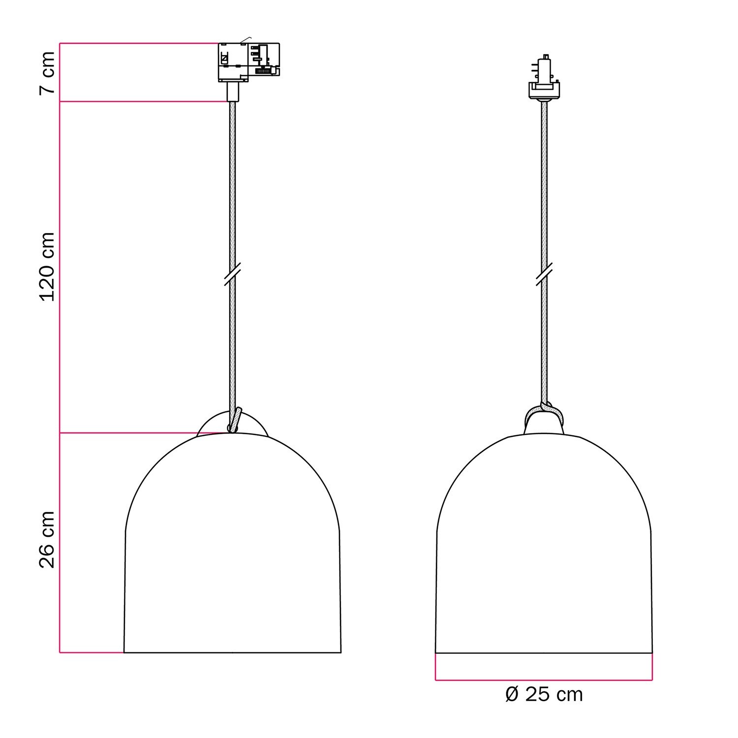 Pendelleuchte mit Campana M Keramikschirm für Schienen