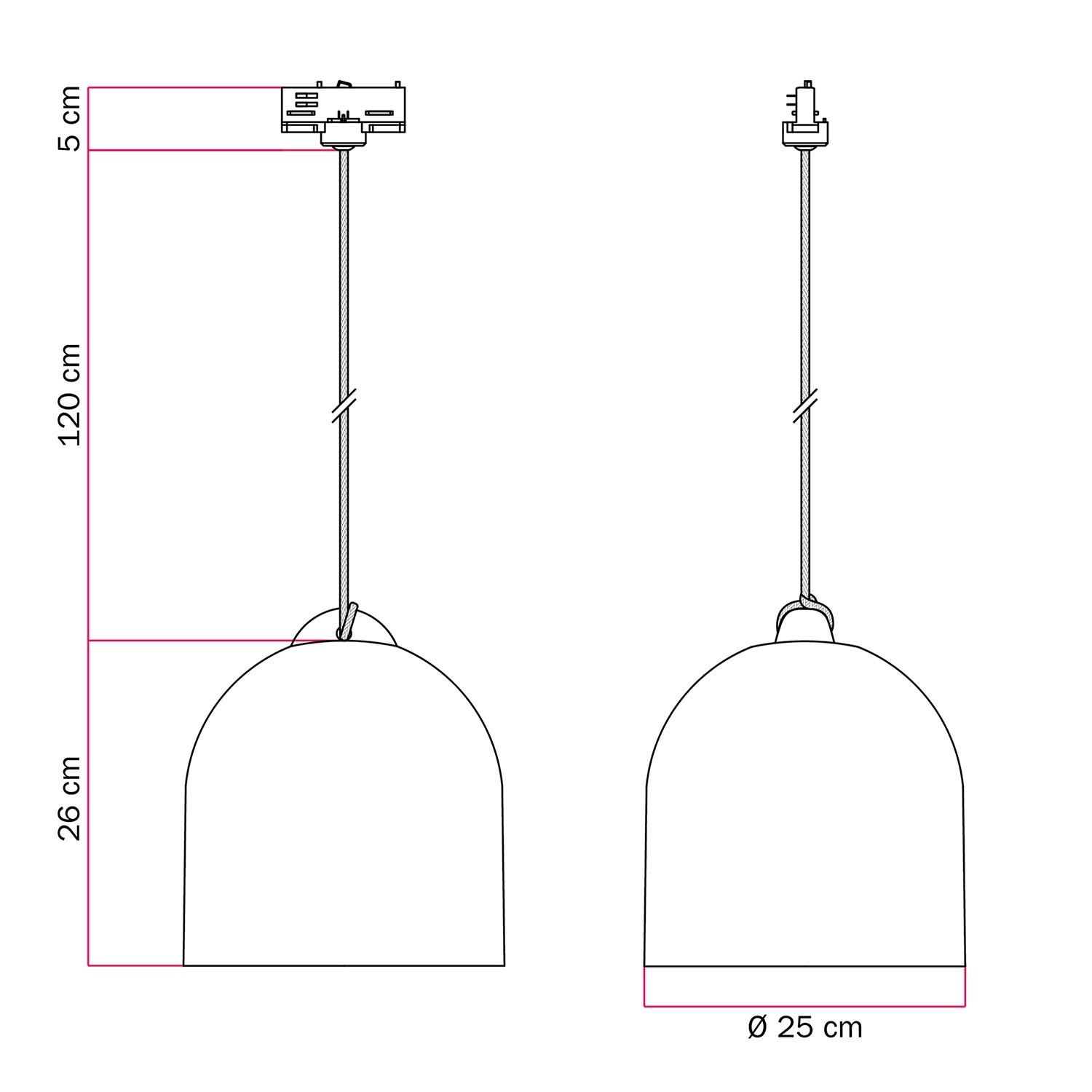 Pendelleuchte mit Campana M Keramikschirm für Schienen