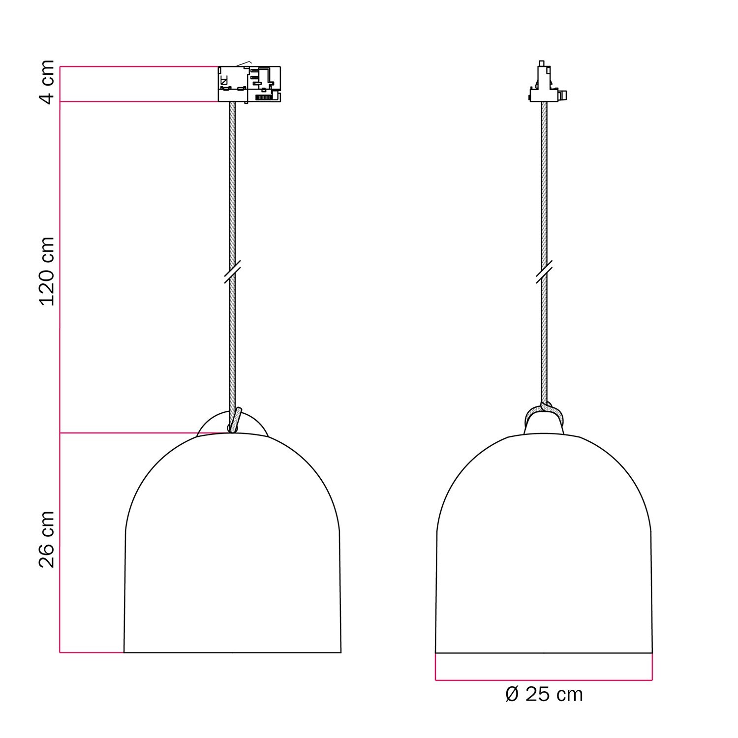 Suspension pour rail avec abat-jour en céramique Campana M