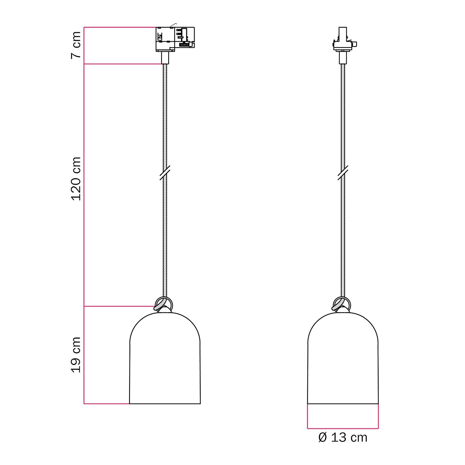 Suspension pour rail avec abat-jour en céramique mini-cloche Campana