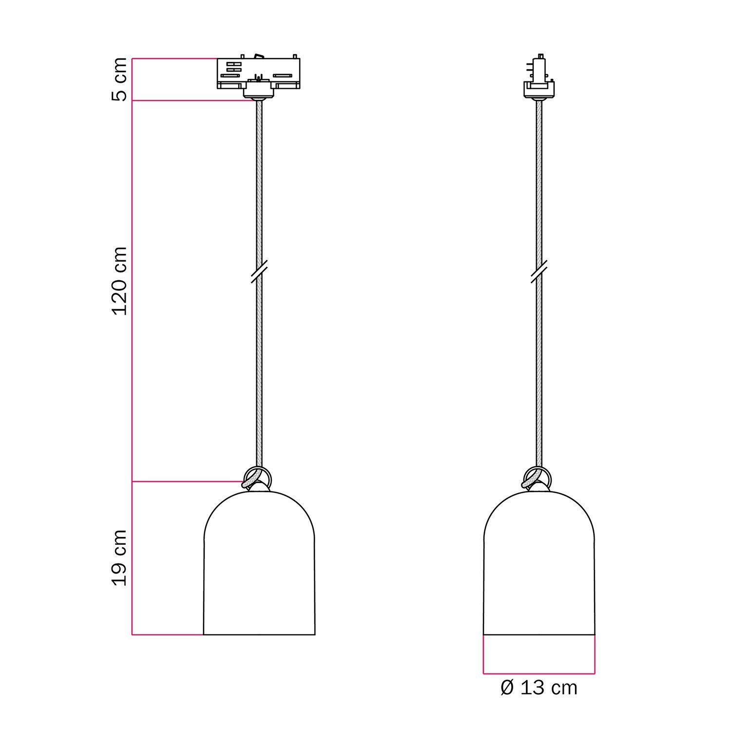 Pendelleuchte mit Mini-Campana M Keramikschirm für Schienen