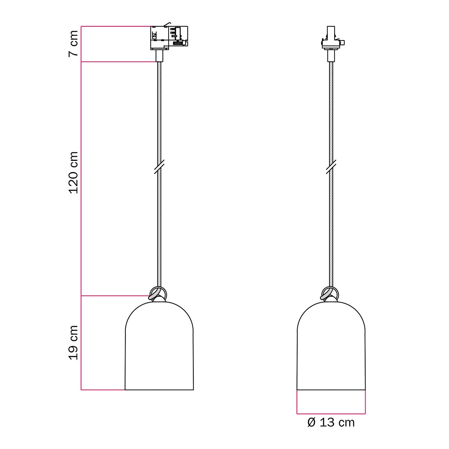 Suspension pour rail avec abat-jour en céramique mini-cloche Campana