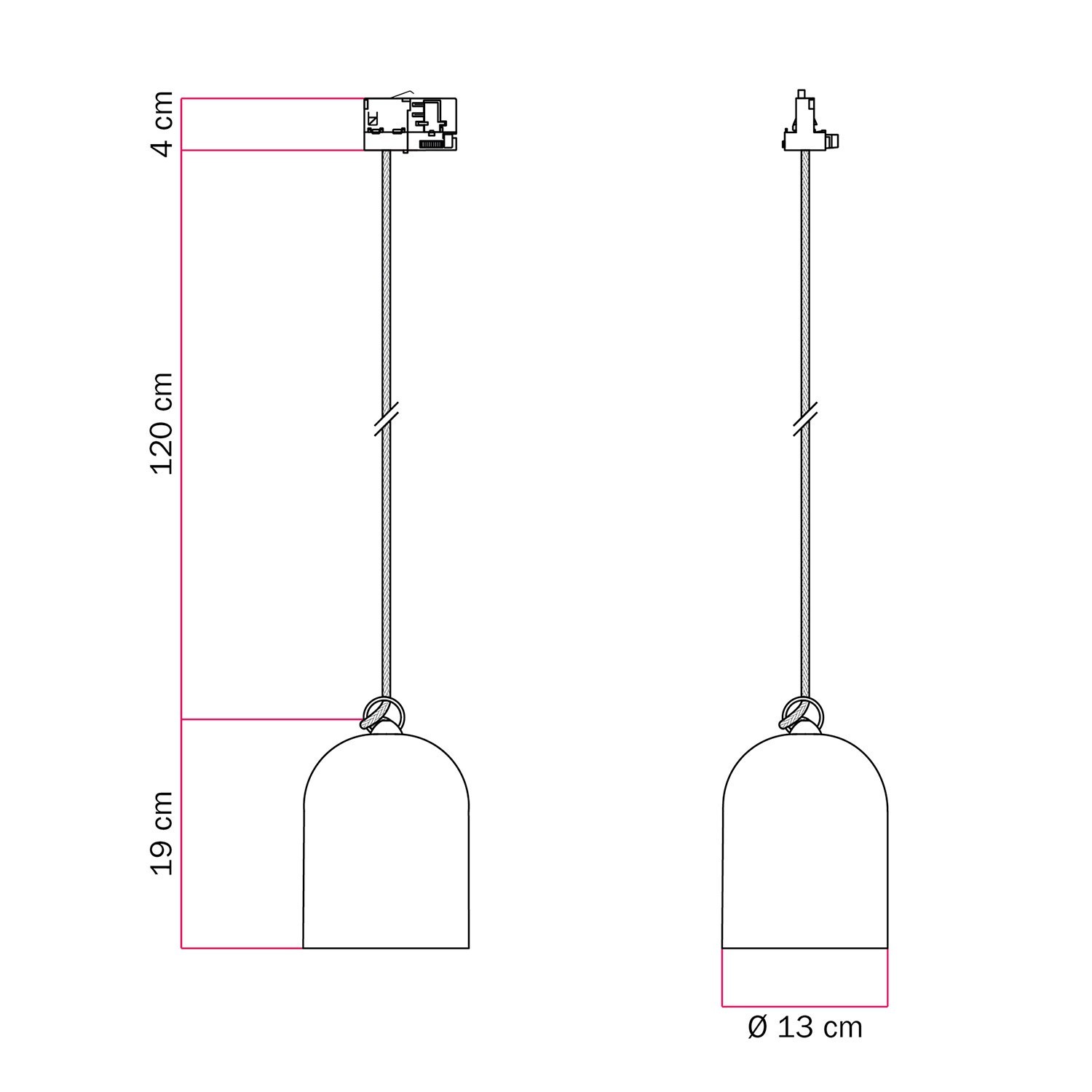 Pendelleuchte mit Mini-Campana M Keramikschirm für Schienen