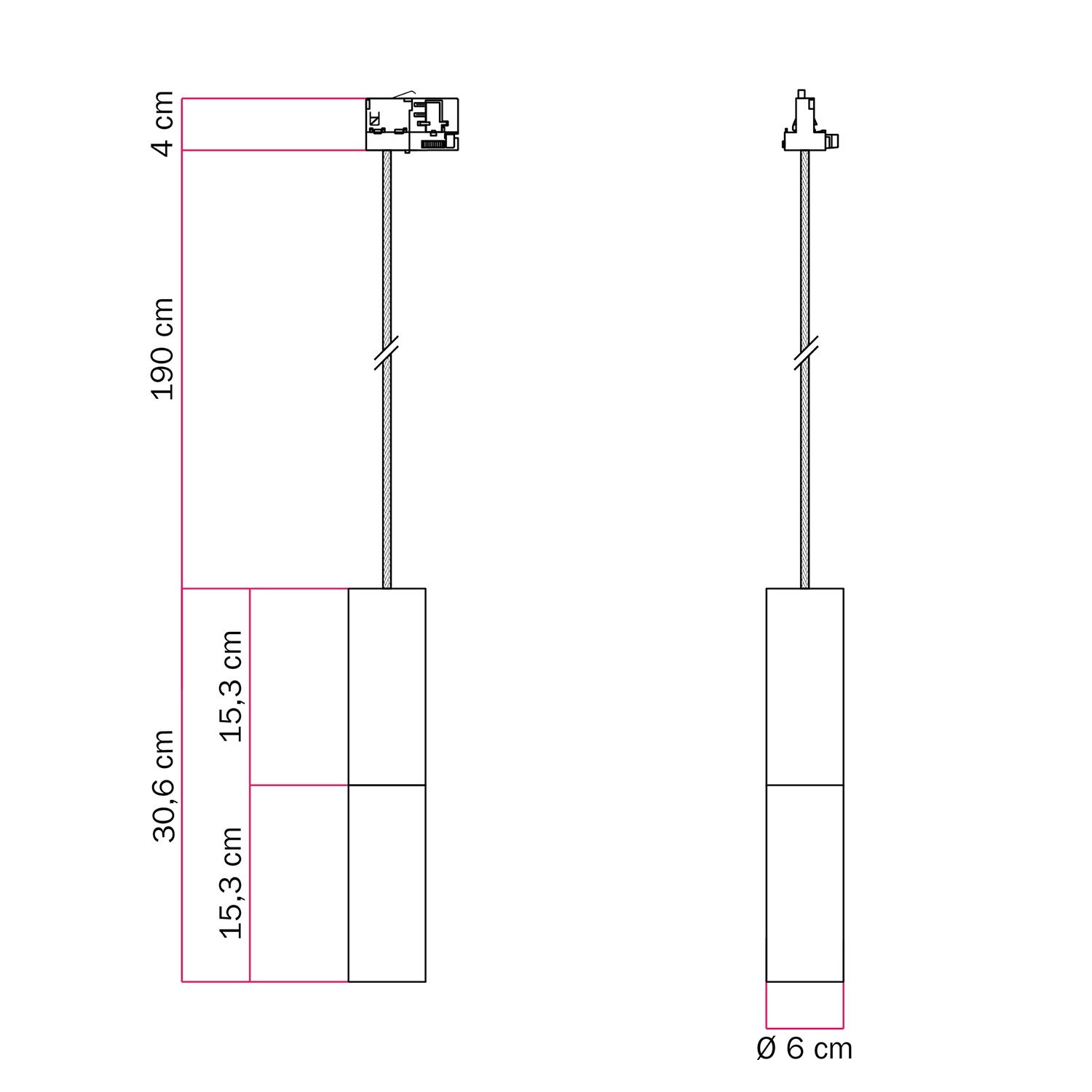 Lampada a sospensione per binari con doppio paralume Tub-E14