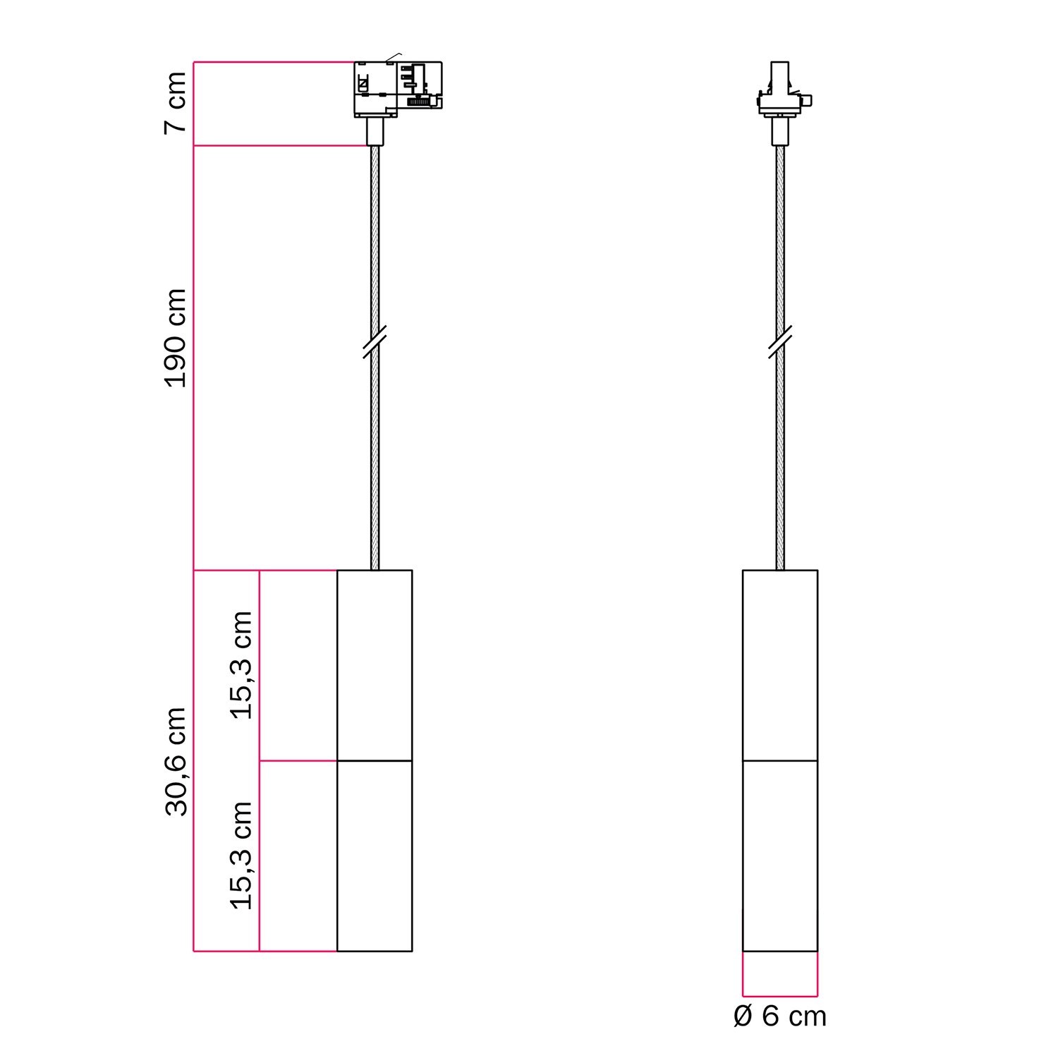 Suspension pour rail avec abat-jour double Tub-E14