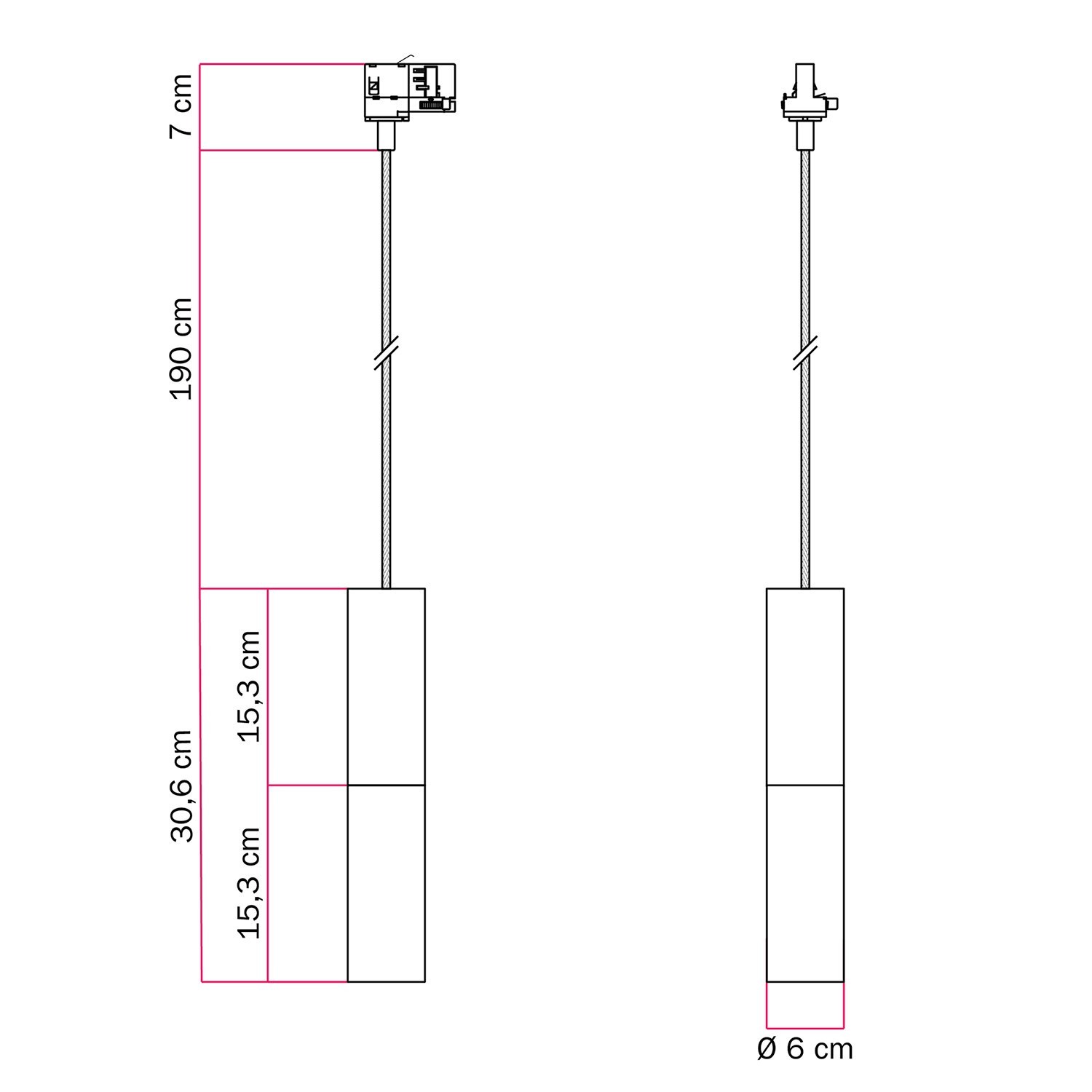 Lampada a sospensione per binari con doppio paralume Tub-E14