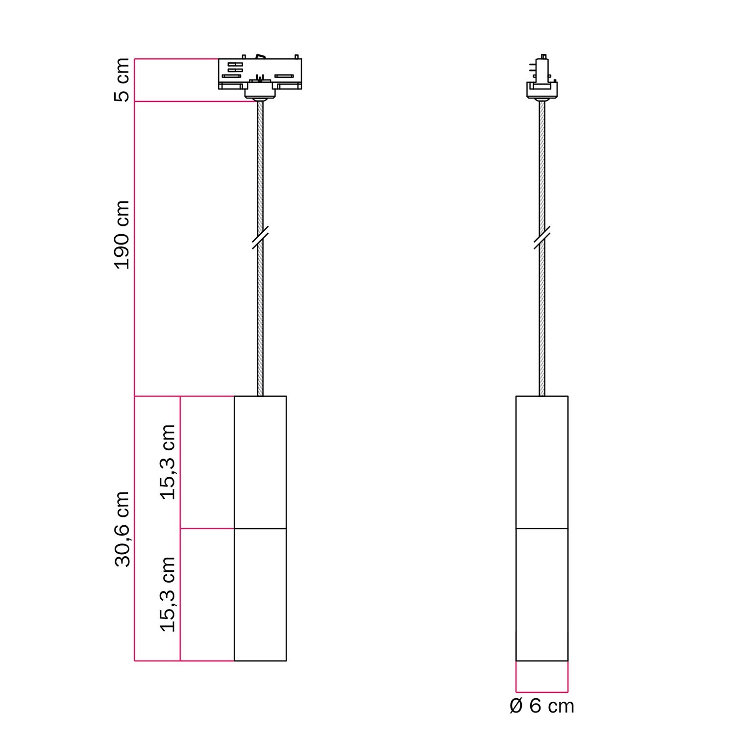 Lampada a sospensione per binari con doppio paralume Tub-E14