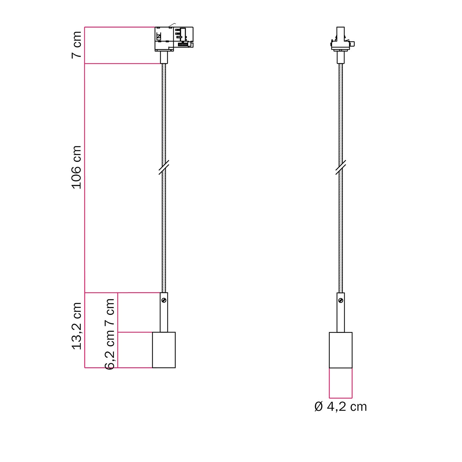 Hängelampe mit 7cm Kabelklemme