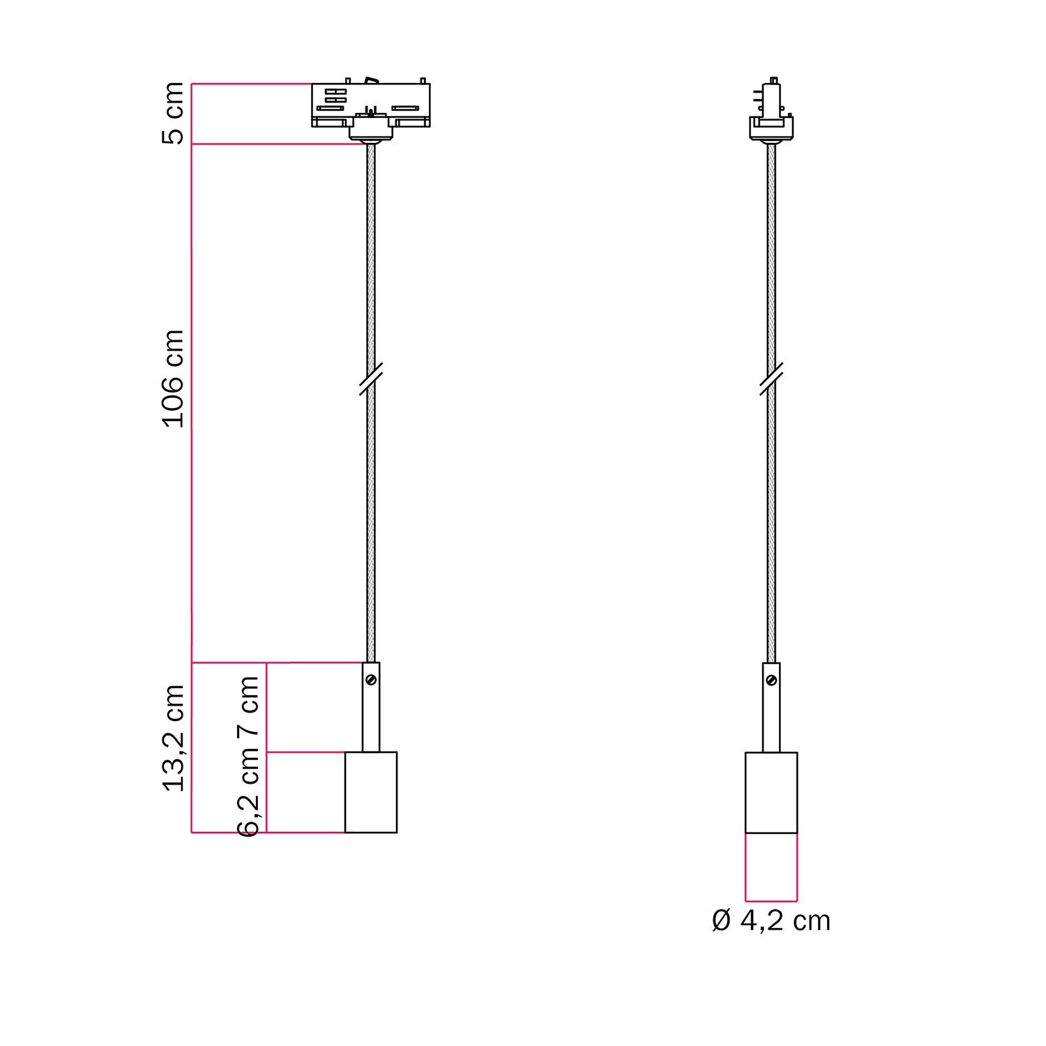 Hängelampe mit 7cm Kabelklemme