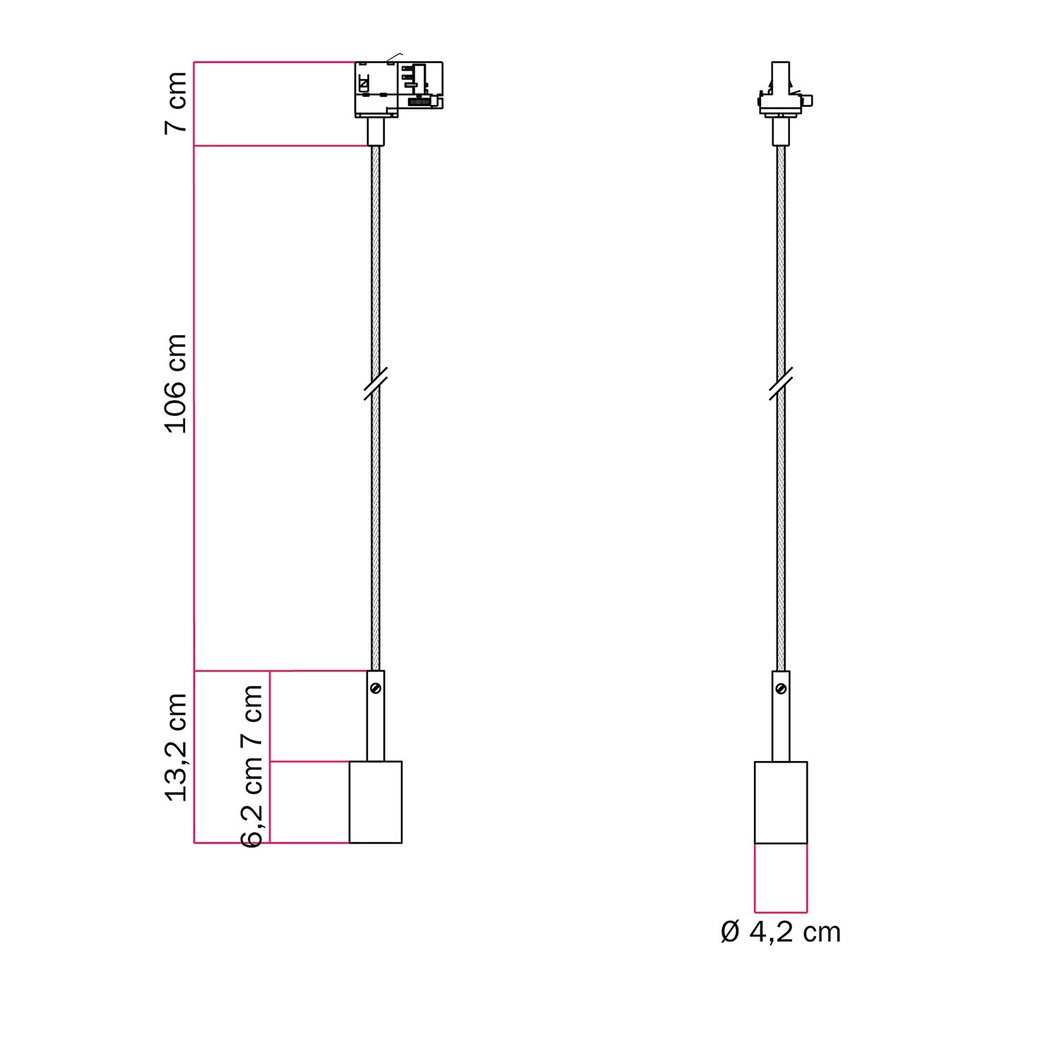 Hängelampe mit 7cm Kabelklemme