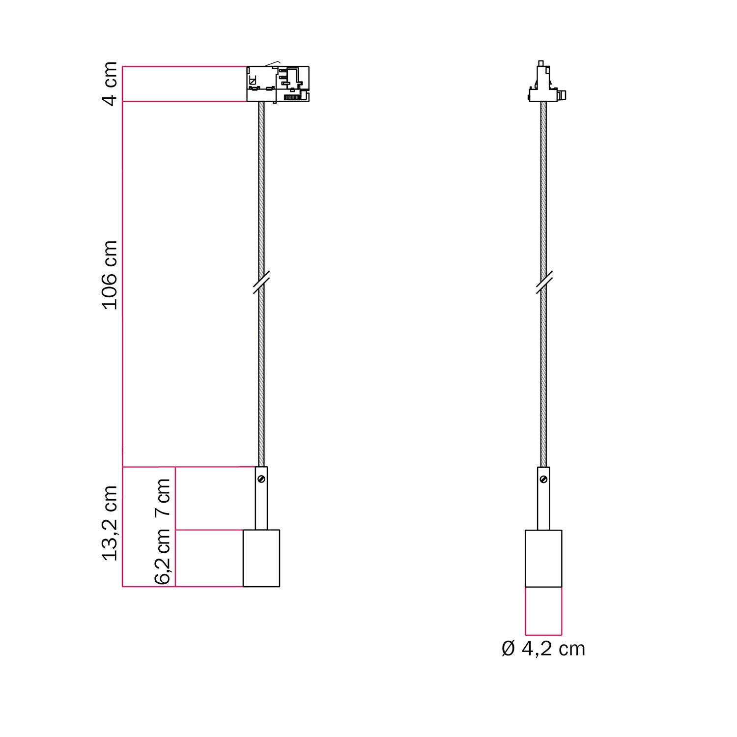 Hängelampe mit 7cm Kabelklemme