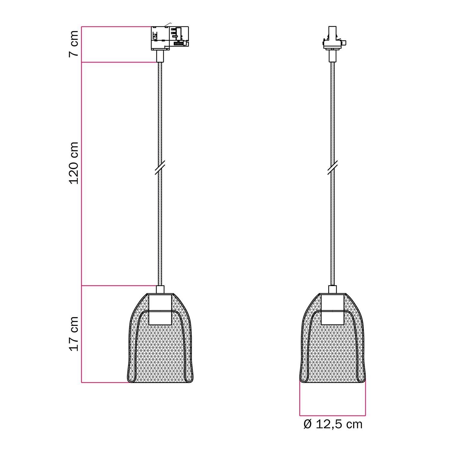 Lampada a sospensione con paralume Ghostbell per binario