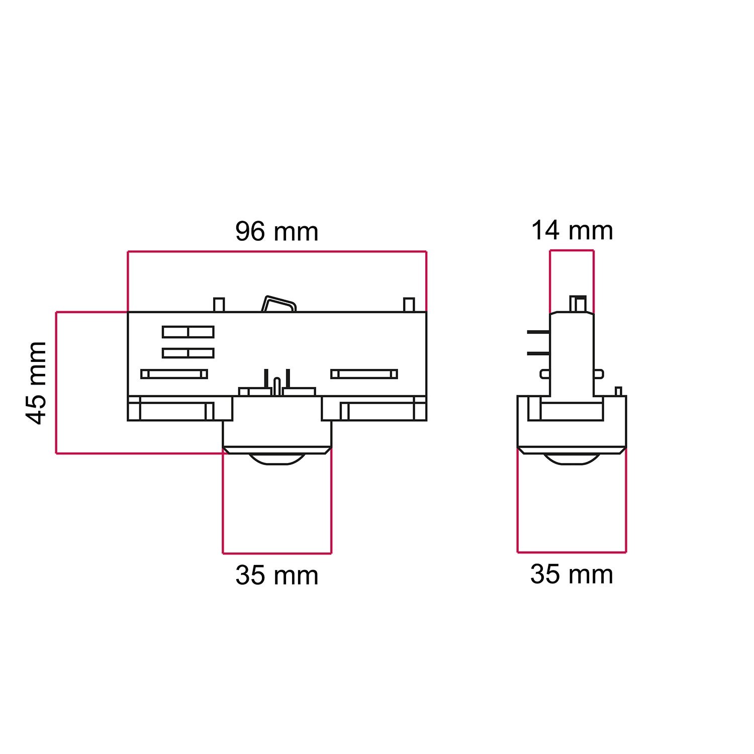 Eutrac-Adapter für 3-Phasen-Stromschienen - für Verlängerungsrohr oder Metallgelenk