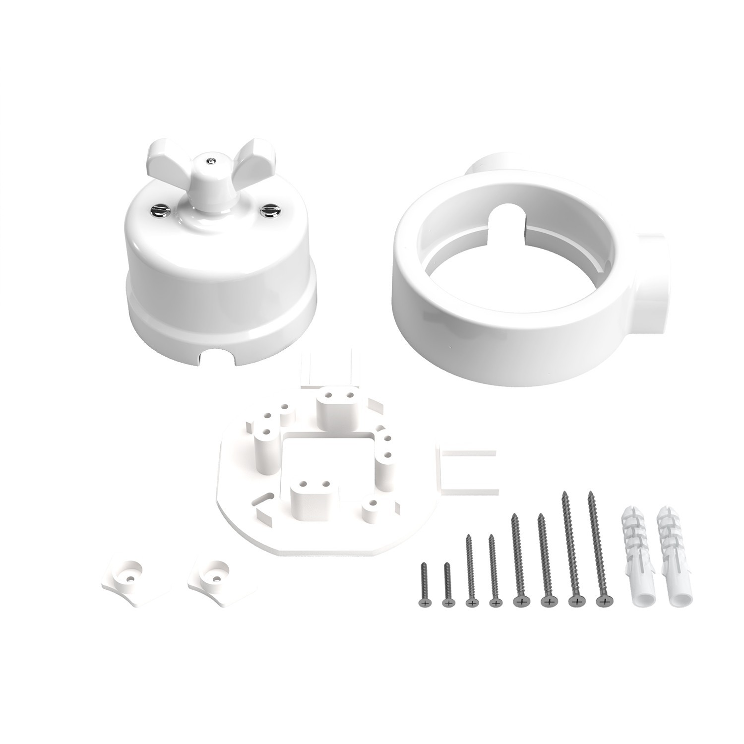 Kit interrupteur/va et vient avec écrou papillon et socle pour Creative-Tubes en porcelaine blanche