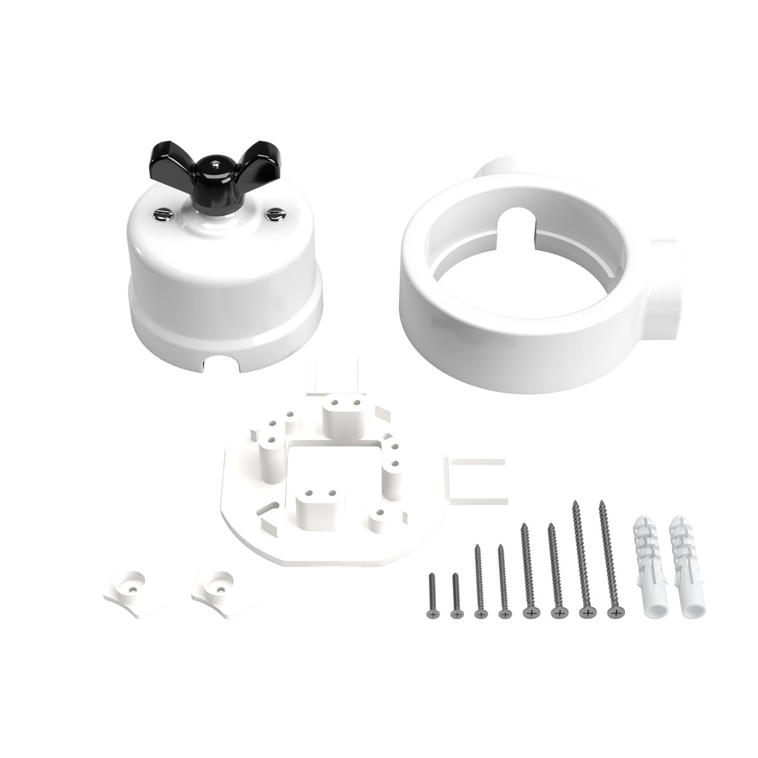 Kit interrupteur/va et vient avec écrou papillon et socle pour Creative-Tubes en porcelaine blanche