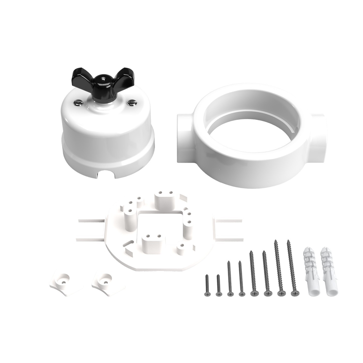 Kit interrupteur/va et vient avec écrou papillon et socle pour Creative-Tubes en porcelaine blanche