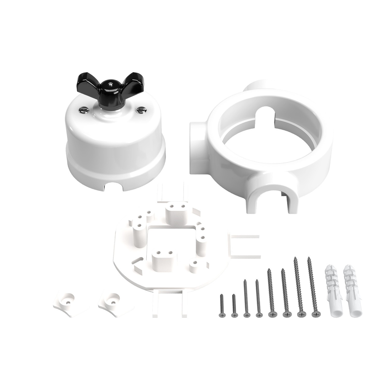 Kit interrupteur/va et vient avec écrou papillon et socle pour Creative-Tubes en porcelaine blanche