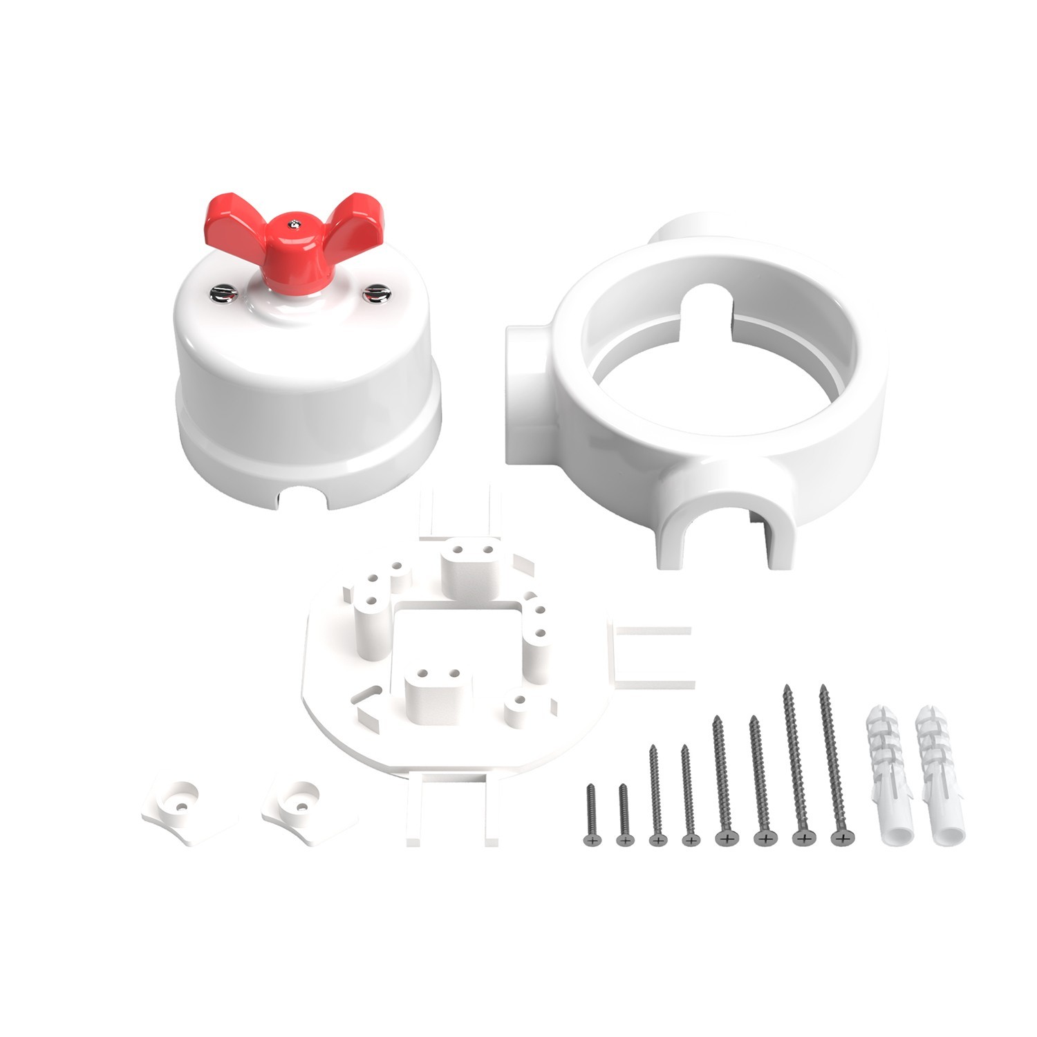 Kit interrupteur/va et vient avec écrou papillon et socle pour Creative-Tubes en porcelaine blanche