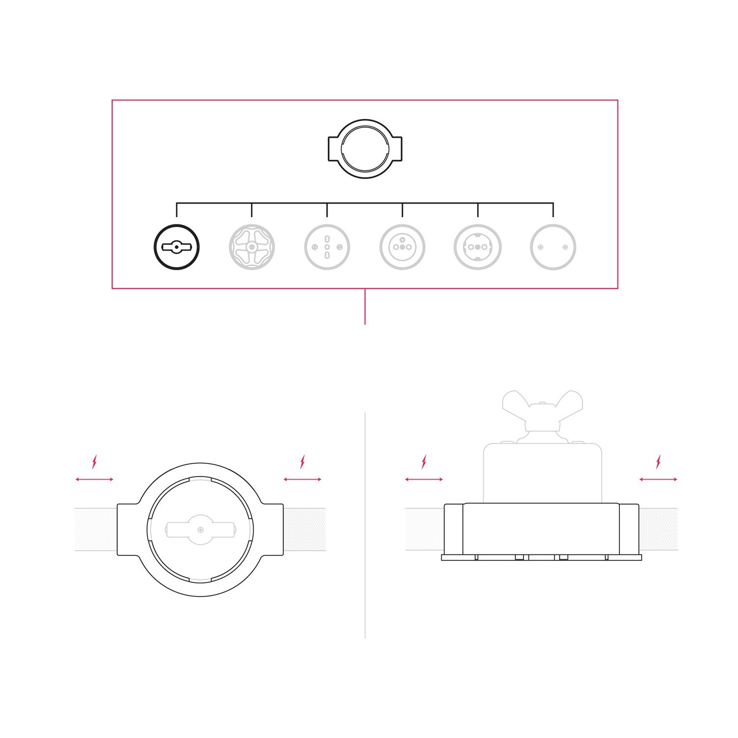 Kit interrupteur/va et vient avec écrou papillon et socle pour Creative-Tubes en porcelaine blanche