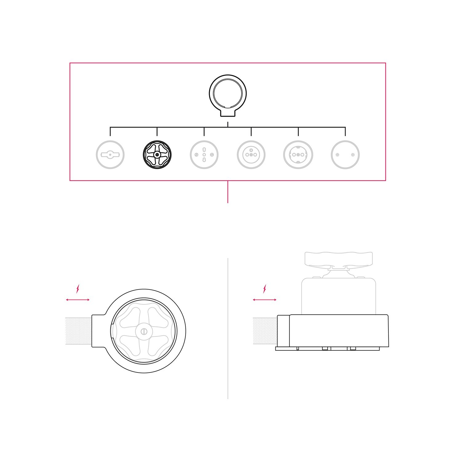 Kit interrupteur/va et vient avec bouton et base pour Creative-Tubes en porcelaine noire