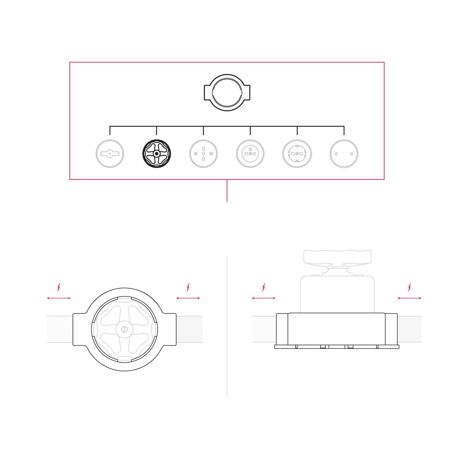 Kit interrupteur/va et vient avec bouton et base pour Creative-Tubes en porcelaine noire