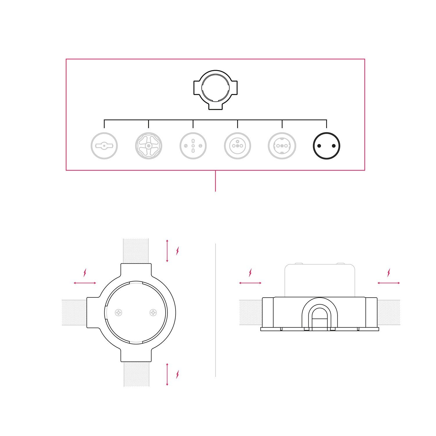 Kit boîte de jonction et base pour Creative-Tubes en porcelaine