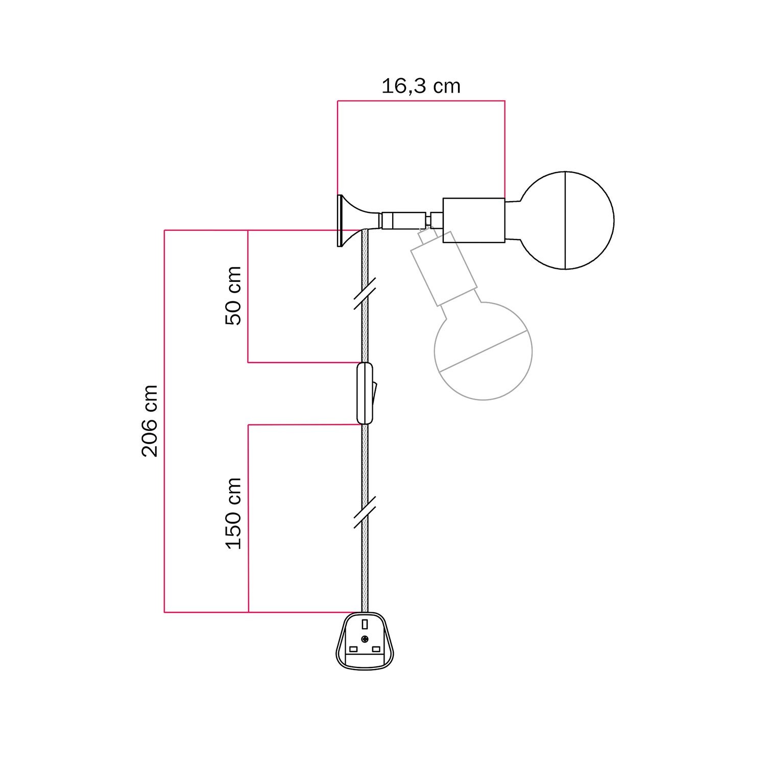 Applique MAG-Y avec articulation et ampoule demi-sphère